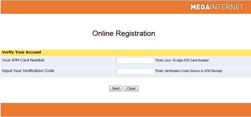4) Isi no Kartu ATM Anda dan Verification Code yang ada pada struk ATM pada layar Online Registration.