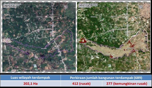 pada tanggal 28 September 2018 yang berpusat di Donggala. LAPAN mencatat bahwa 202,1 ha di wilayah tersebut terdampak likuefaksi, dengan total 689 bangunan terpapar bencana likuifaksi tersebut.