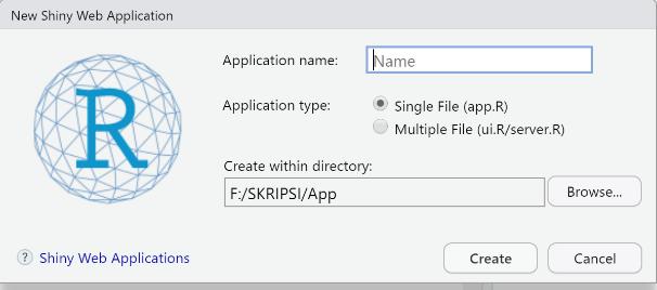 r, tetapi jika memilih multiple file folder akan berisi dua file yaitu ui.r dan server.r. 2) Library Gambar 10 berisi seluruh library yang digunakan dalam aplikasi.