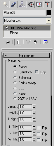Modify Panel, Pilih Modifier List, Pilih UVW Mapping [] Isi Parameter Sesuai