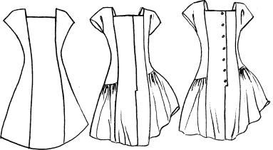 46). Gambar 1.46 Langkah menggambar rok 4) Gaun (Dress) - Gambarlah model gaun yang Anda inginkan dengan pensil secara halus.