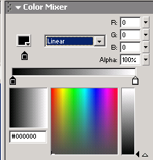 1. Pilih Window > Color Mixer. Panel Color Mixer mempunyai fill style seperti Solid, Linear Gradient, Radial Gradient, dan Bitmap. Solid Pengenalan Flash 1. Klik area object yang diinginkan. 2.