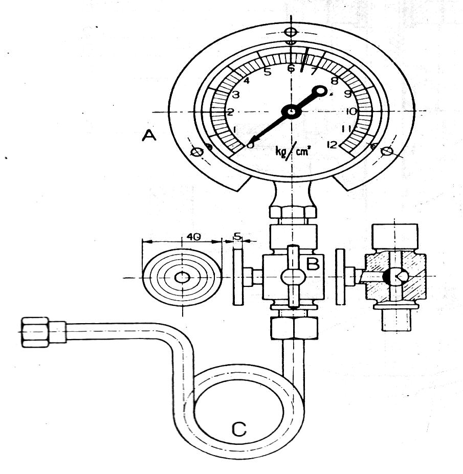 Gambar 18. Manometer untuk ketel uap (sumber gambar. Suyanto, (1983)Pesawat Kapal,Pradnya Pramita) Katup Keamanan Katup keamanan berfungsi untuk mencegah tekanan uap melebihi tekanan yang ditentukan.