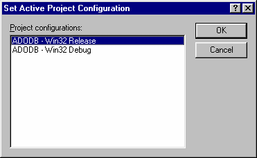 24. Jika project Anda dapat dijalankan, Anda dapat mengkompilasi project Anda. Pilih Build Set Active Configuration. 25. Pilih ADODB Win32 Release. Klik OK. 26.