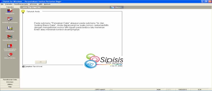Mengoperasikan SIPISIS untuk input Data Anggota Pertama tama Klik SIPISIS for Windows maka akan muncul gambar seperti berikut : Kemudian masukkan kode operator dan Password kemudian klik OK Gambar