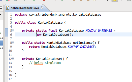 Isi kelas KontakDatabase ini hanya beberapa metode, yaitu add(kontak) dan findall().
