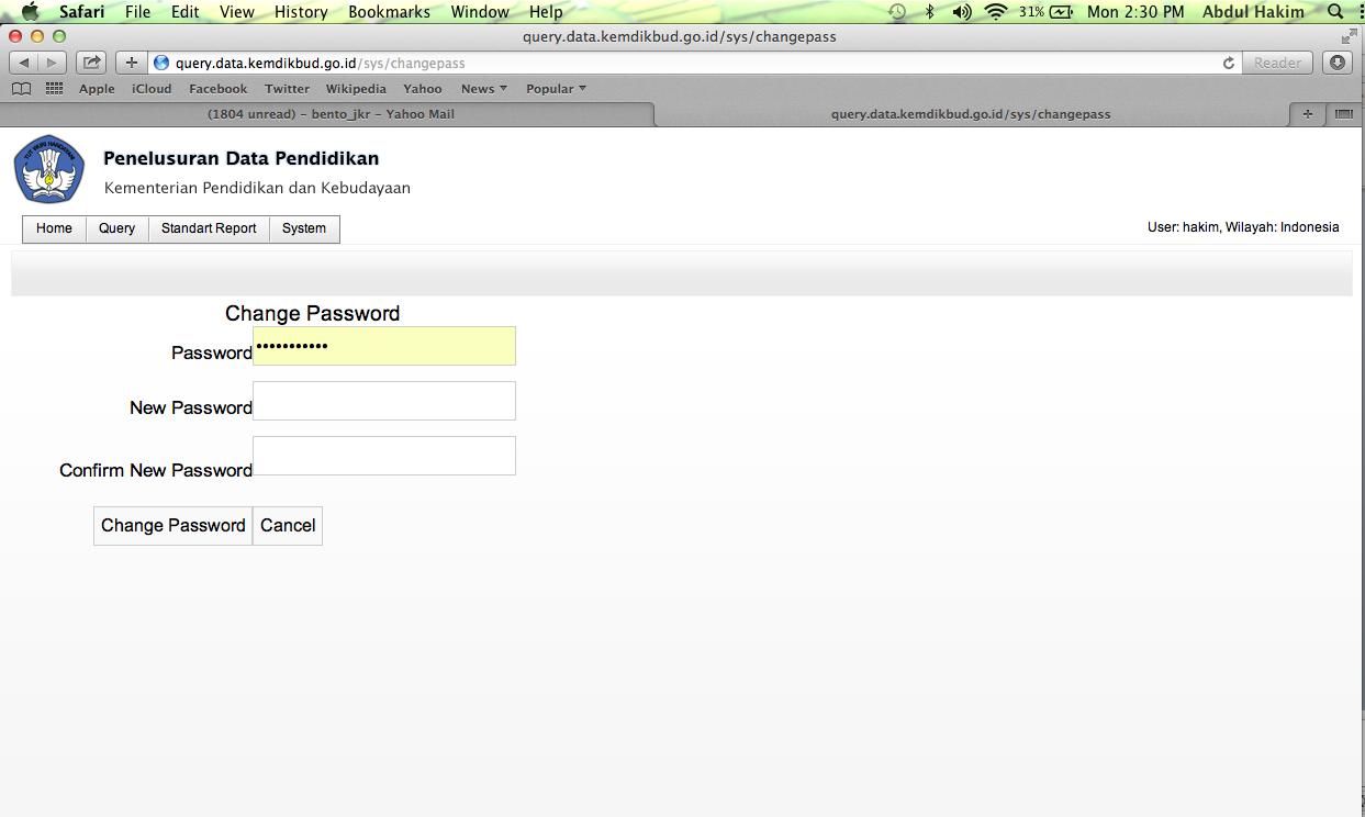 MERUBAH PASSWORD (2/2) Isikan password lama/ otomatis sudah terisi Isikan password baru