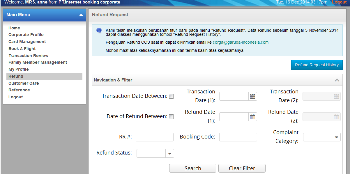 2. PROSES PENGAJUAN REFUND Step 1. Klik menu Refund lalu klik tombol Add New Request Step 2.
