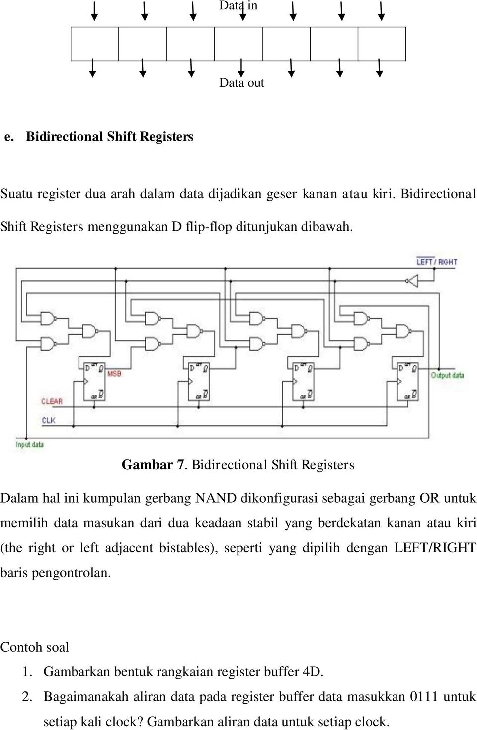 Bidirectional Shift Registers Dalam hal ini kumpulan gerbang NAND dikonfigurasi sebagai gerbang OR untuk memilih data masukan dari dua keadaan stabil yang berdekatan