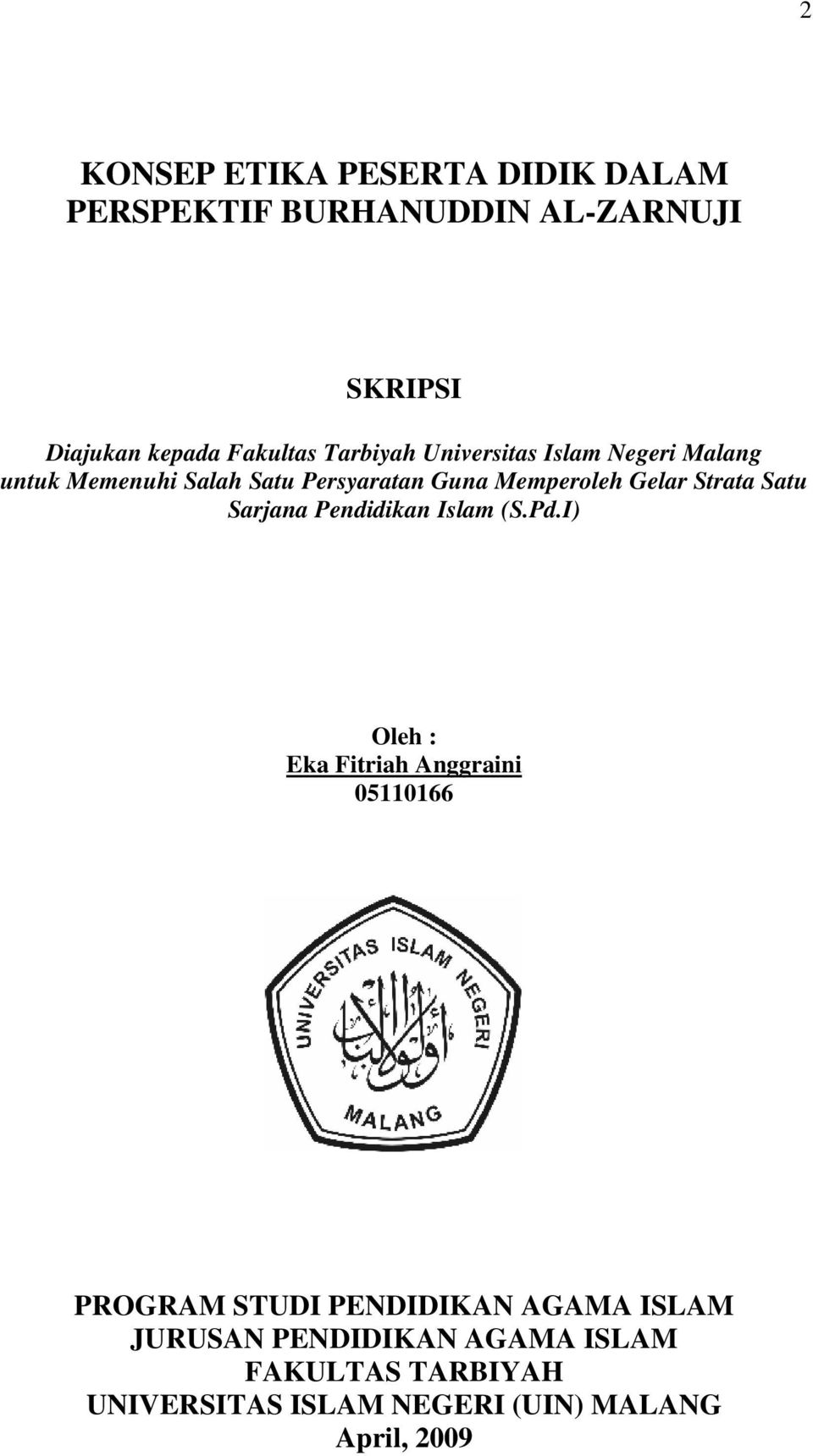 Strata Satu Sarjana Pendidikan Islam (S.Pd.
