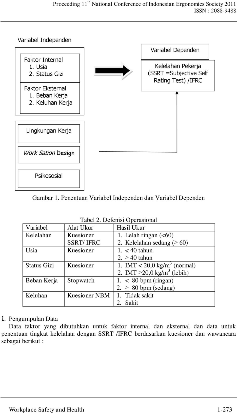 Penentuan Variabel Independen dan Variabel Dependen Tabel 2. Defenisi Operasional Variabel Alat Ukur Hasil Ukur Kelelahan Kuesioner SSRT/ IFRC 1. Lelah ringan (<60) 2.