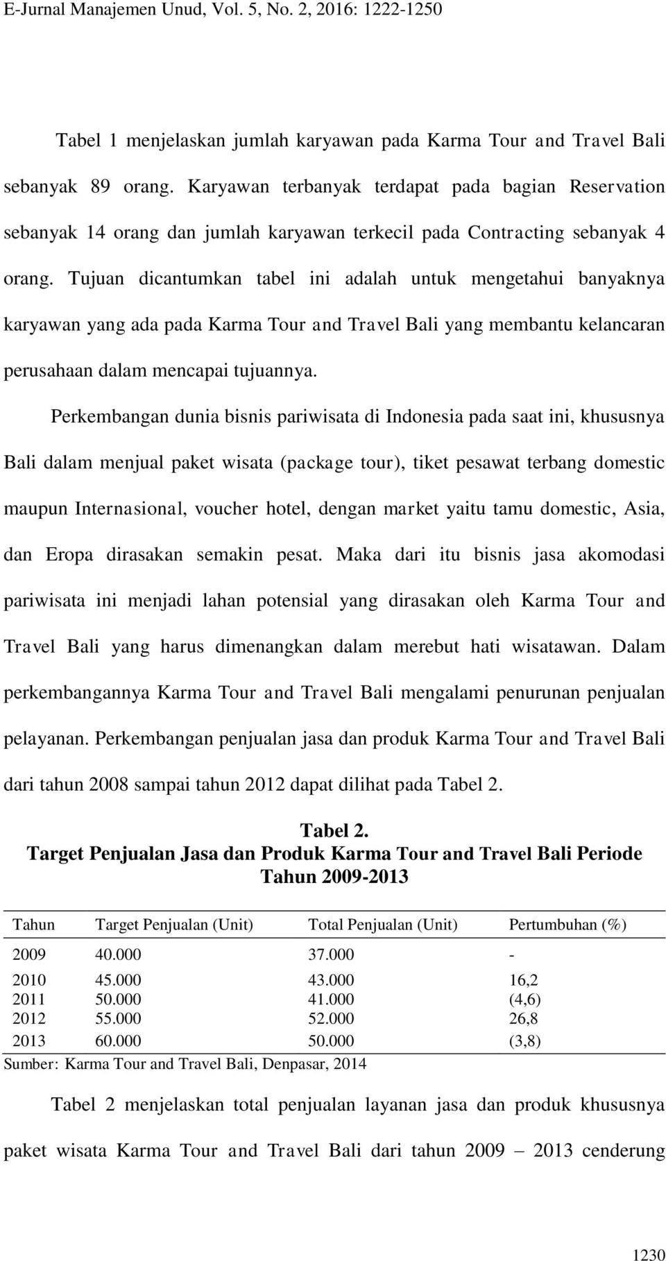 Tujuan dicantumkan tabel ini adalah untuk mengetahui banyaknya karyawan yang ada pada Karma Tour and Travel Bali yang membantu kelancaran perusahaan dalam mencapai tujuannya.