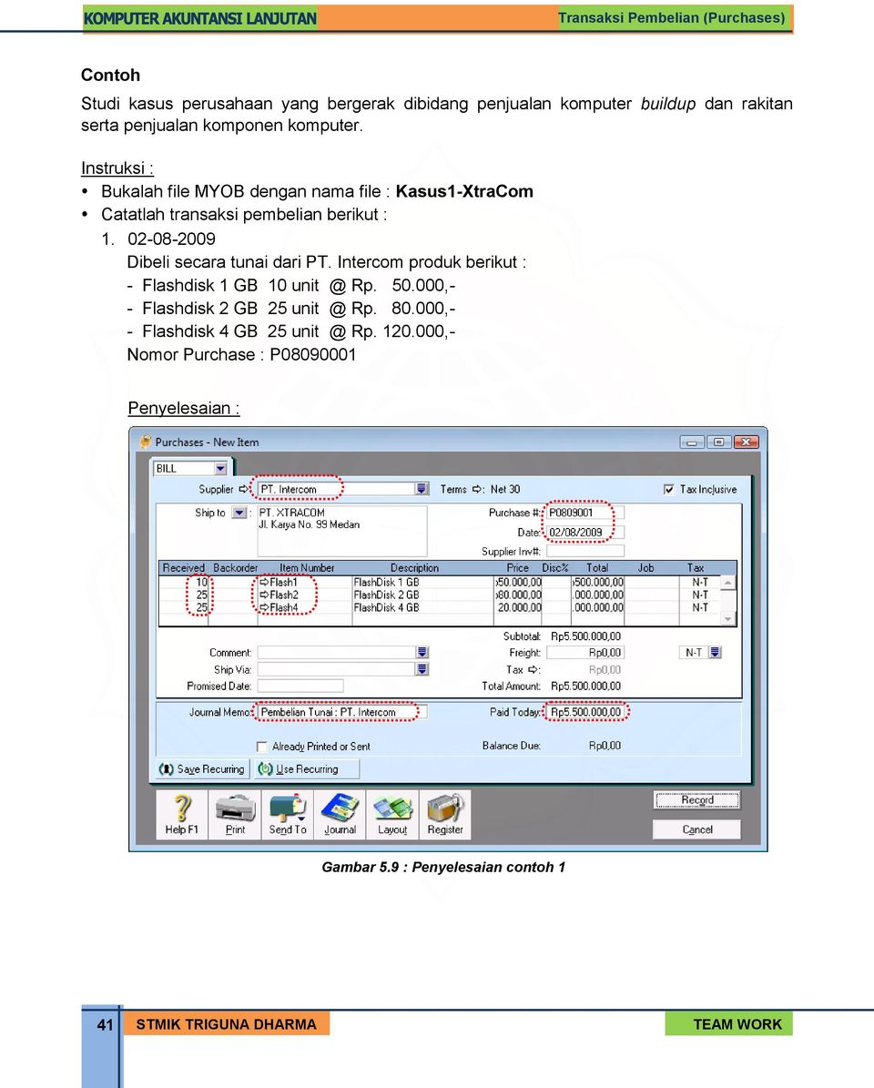 02-08-2009 Dibeli secara tunai dari PT. Intercom produk berikut : - Flashdisk 1 GB 10 unit @ Rp. 50.