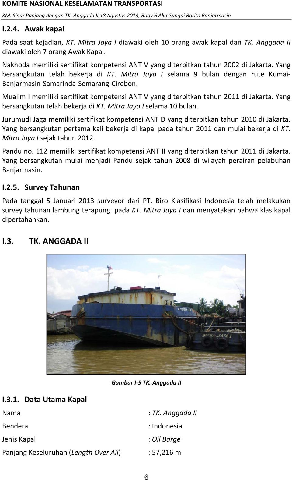 Mitra Jaya I selama 9 bulan dengan rute Kumai- Banjarmasin-Samarinda-Semarang-Cirebon. Mualim I memiliki sertifikat kompetensi ANT V yang diterbitkan tahun 2011 di Jakarta.