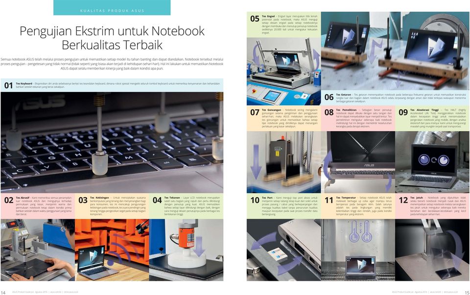 Semua notebook ASUS telah melalui proses pengujian untuk memastikan setiap model itu tahan banting dan dapat diandalkan.