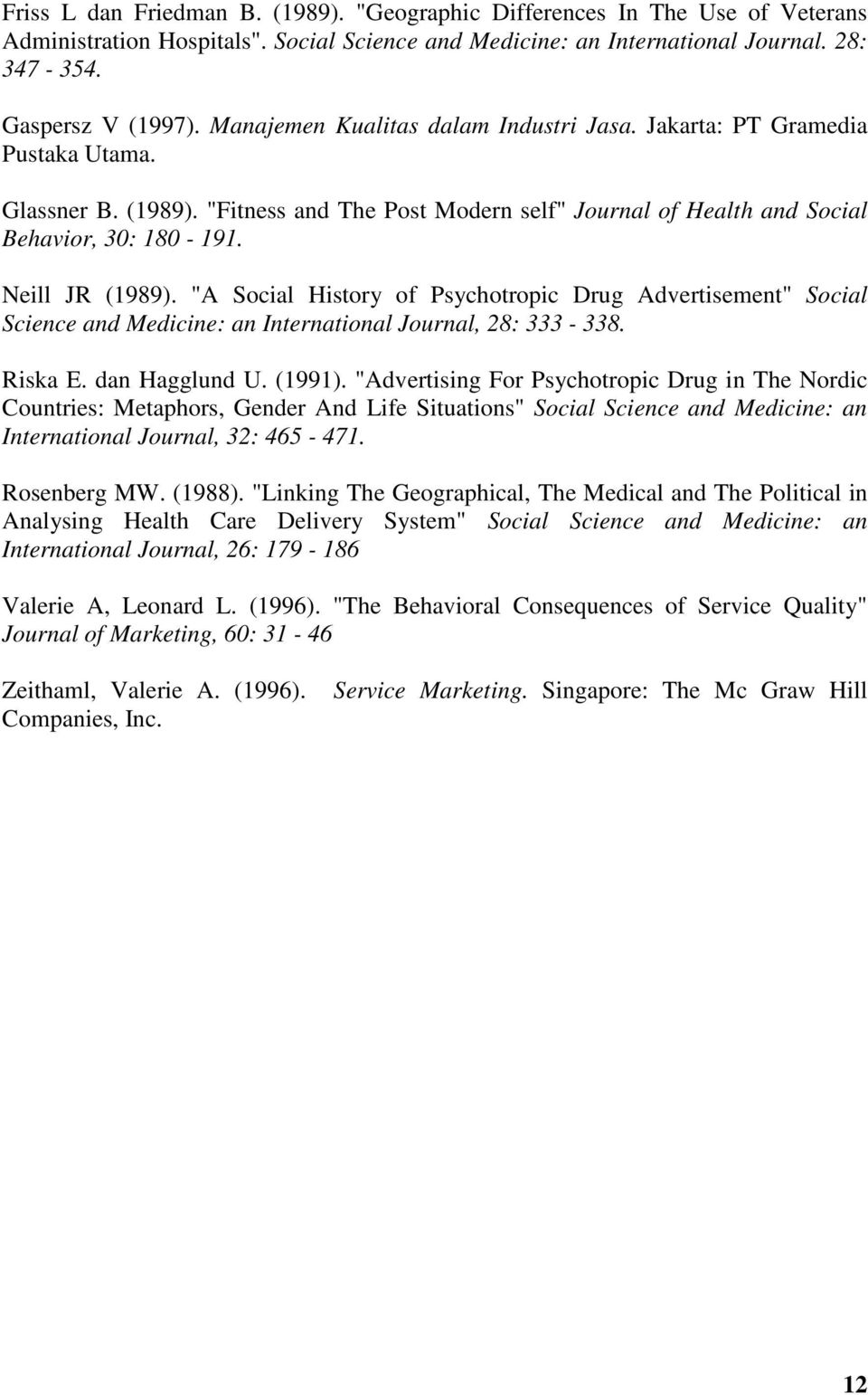 "A Social History of Psychotropic Drug Advertisement" Social Science and Medicine: an International Journal, 28: 333-338. Riska E. dan Hagglund U. (1991).
