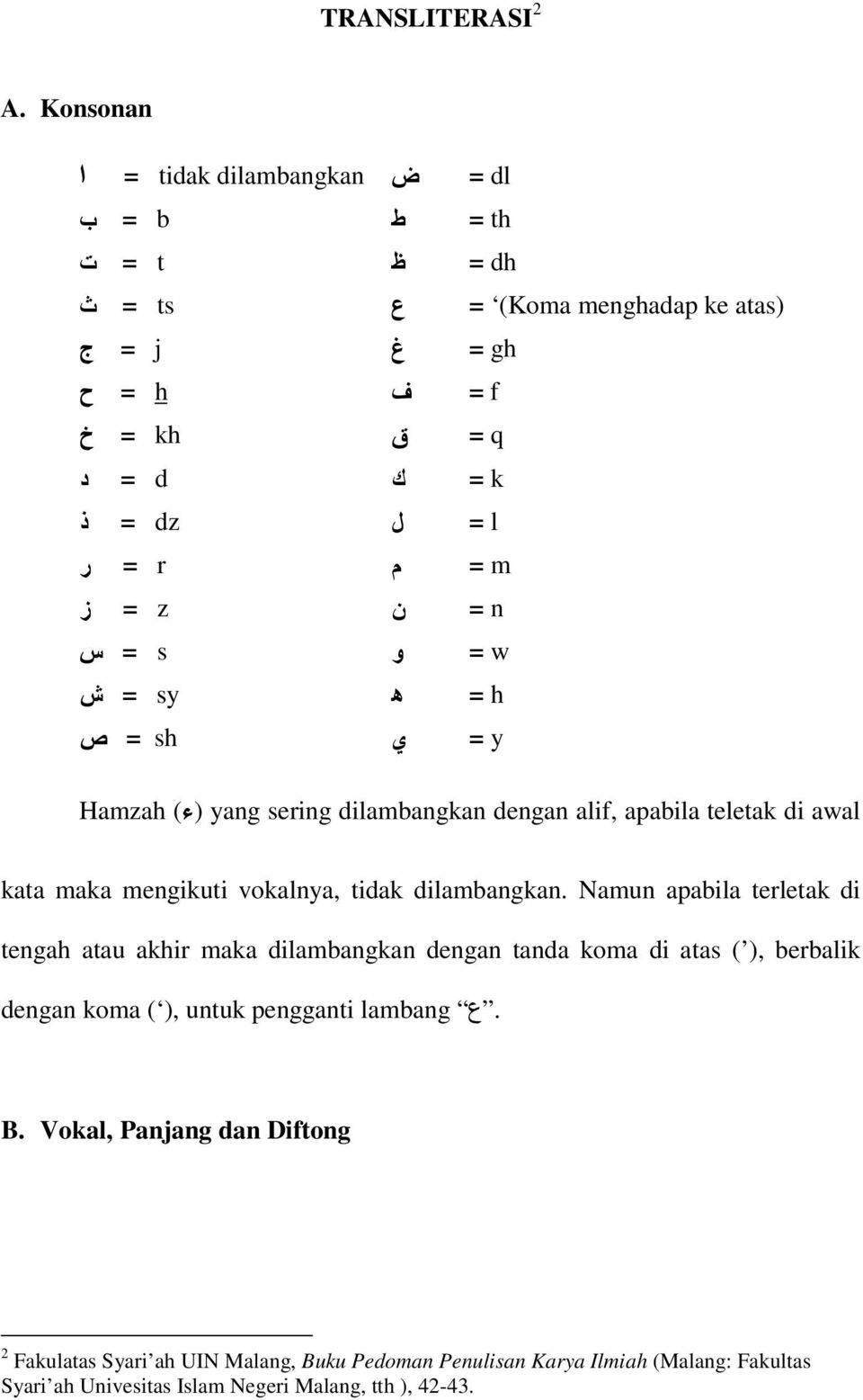 = h = sh = y Hamzah () yang sering dilambangkan dengan alif, apabila teletak di awal kata maka mengikuti vokalnya, tidak dilambangkan.
