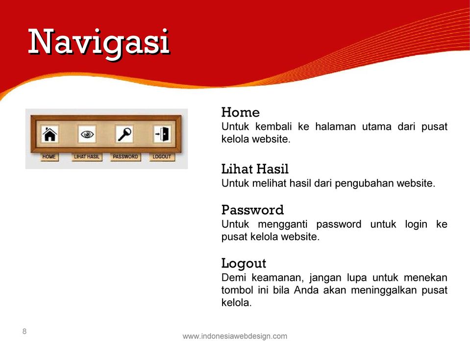 Password Untuk mengganti password untuk login ke pusat kelola website.