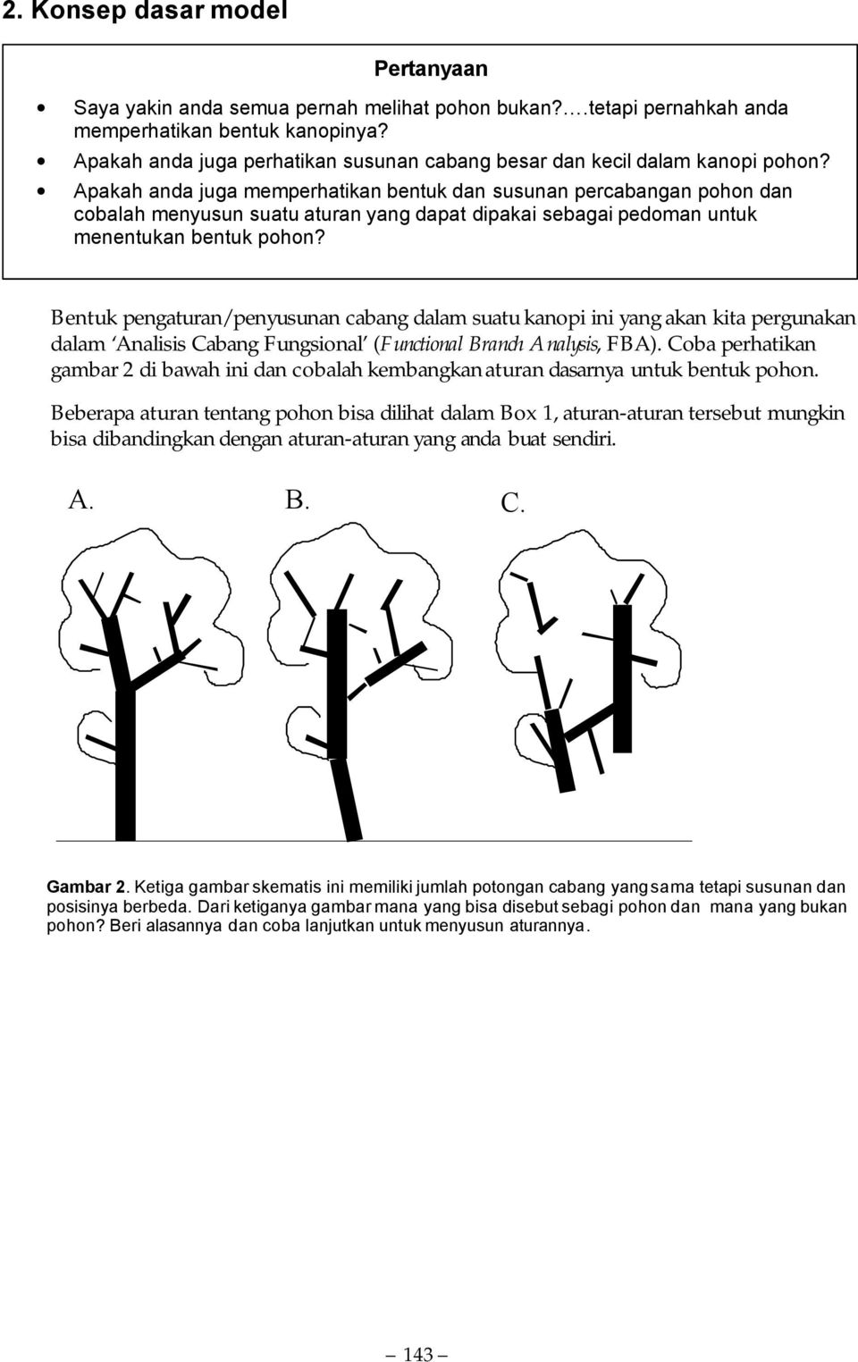 Apakah anda juga memperhatikan bentuk dan susunan percabangan pohon dan cobalah menyusun suatu aturan yang dapat dipakai sebagai pedoman untuk menentukan bentuk pohon?