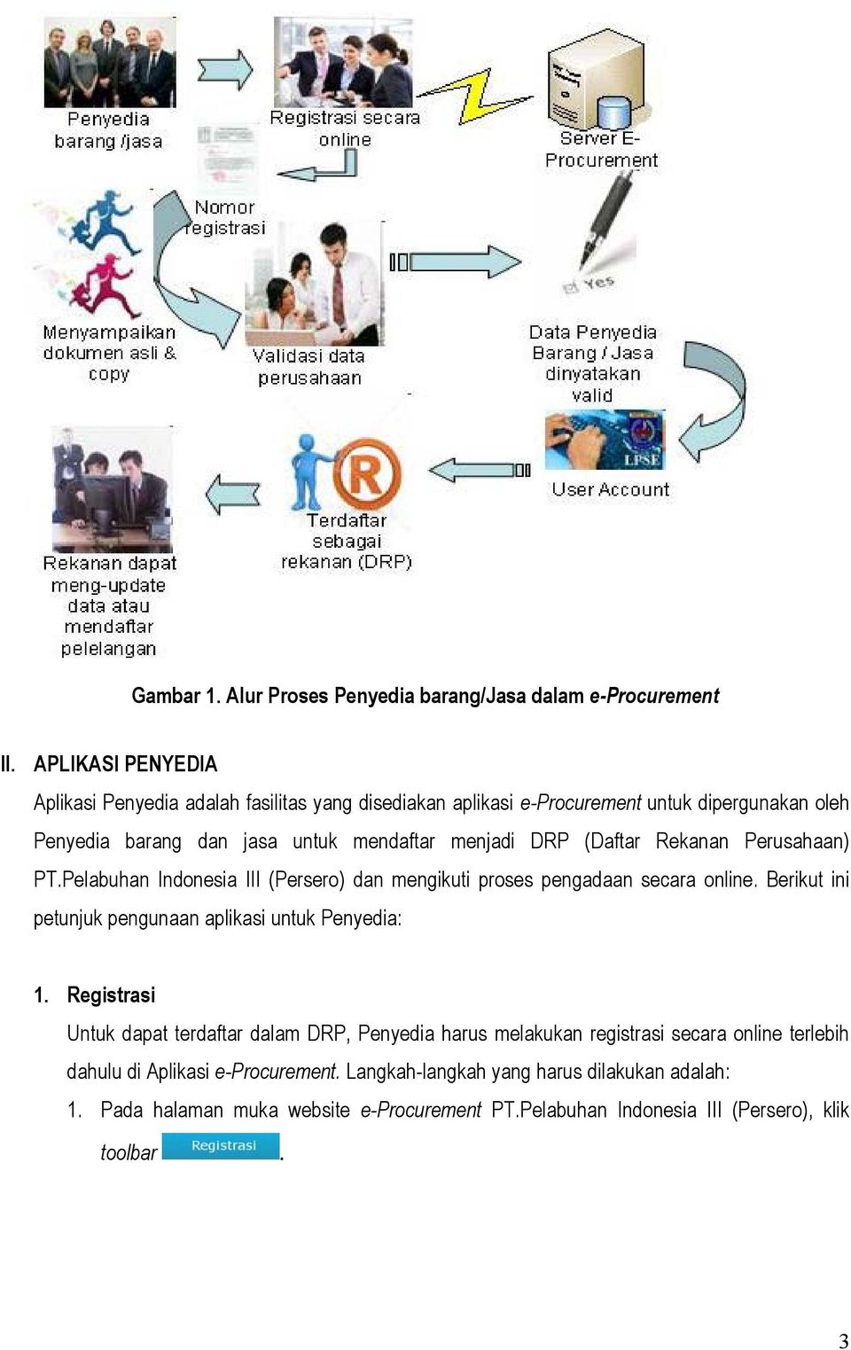 (Daftar Rekanan Perusahaan) PT.Pelabuhan Indonesia III (Persero) dan mengikuti proses pengadaan secara online. Berikut ini petunjuk pengunaan aplikasi untuk Penyedia: 1.