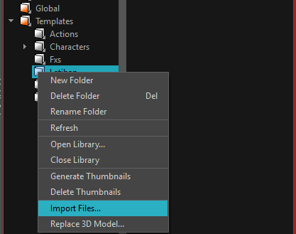 2. Tambahkan file baru pada Library pada Templates untuk memasukan objek baru, dengan cara click kanan pada Templates lalu pilih New Folder, beri nama folder dengan nama Latihan. 3.