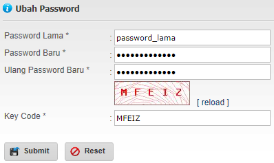 User : Ubah Password Ubah Password Menu ini digunakan untuk mengubah data password. Langkah-langkah untuk mengubah data password sebagai berikut: 1. Pilih menu [User Ubah Password]. 41 3.