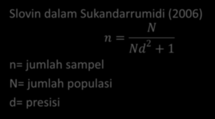 Menentukan Jumlah Sampel Slovin dalam Sukandarrumidi (2006)
