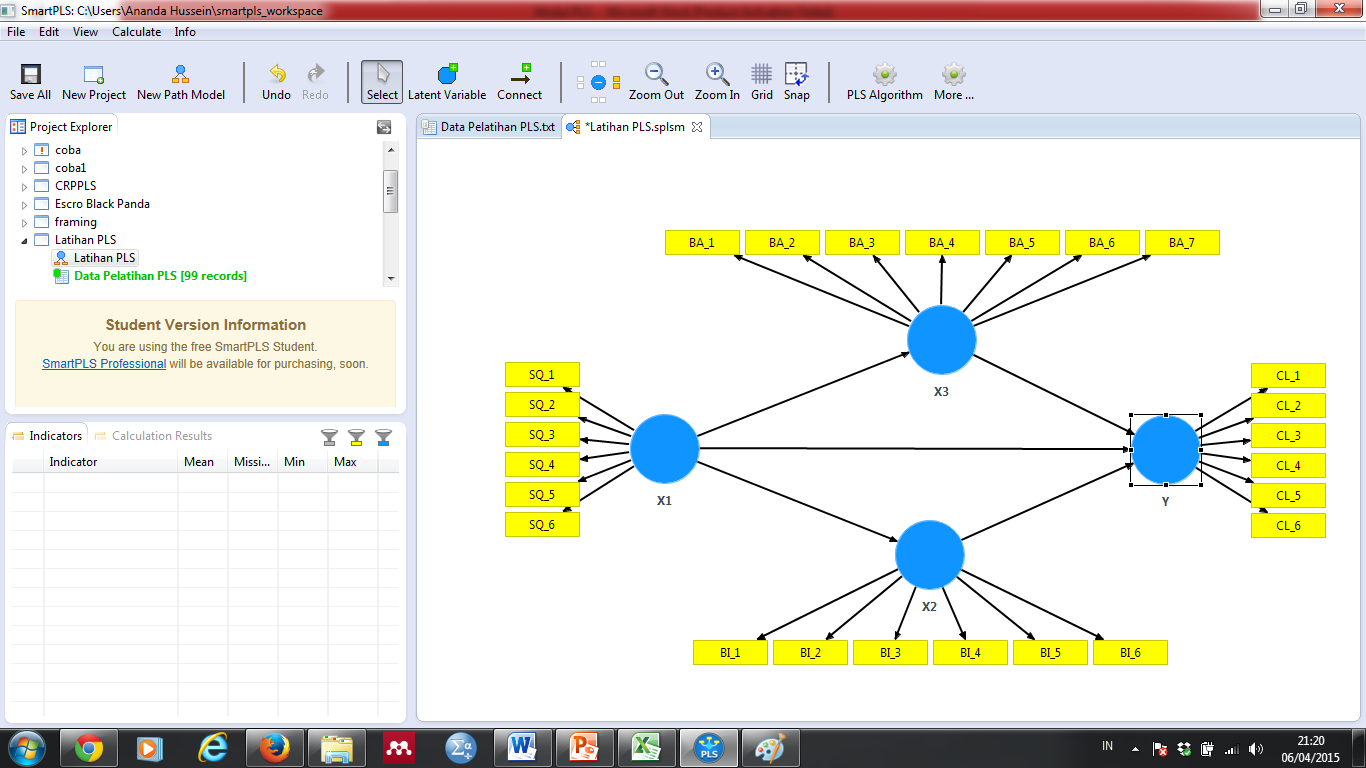 Analisa Model Struktural Analisa pada PLS dilakukan dengan tiga tahap: 1. Analisa outer model 2. Analisa inner model 3. Pengujian Hipotesa.