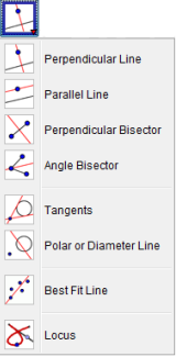 Garis-garis yang Tegak Lurus dan Sejajar 2) Konstruksilah suatu titik pada segmen garis : Pilih tool New Point dan klik pada segmen garis 3) Konstruksilah garis yag tegak lurus : pilih tool