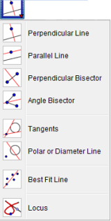 2) Konstruksilah bisektor tegak lurus dari segmen garis : Pilih tool Perpendicular Bisector dan klik pada dua titik ujung segmen garis.