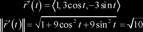Vektor tangent didapat dengan memasukkan nilai pada turunan fungsi vektor, Nilai lengkungan fungsi vektor pada adalah, Persamaan vektor dari garis singgung adalah, Unit vektor normal didefinisikan