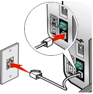 3 Lepaskan sumbat pelindung dari port EXT pada printer. 4 Hubungkan kabel telepon kedua dari modem komputer ke port EXT pada printer.