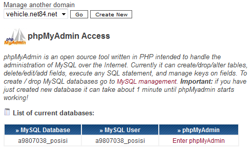 33 7. Setelah database dibuat akan muncul informasi mengenai database yang akan digunakan untuk pembuatan script PHP. Gambar 2.43 Informasi dari database yang baru dibuat (www.