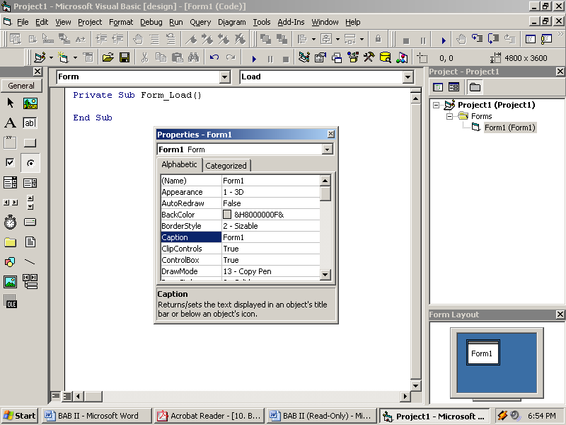 13 Dipakai untuk menampilkan bentuk formulir (form). 3. Toggle Folder Dipakai untuk menampilkan folder (tempat penyimpan file). Gambar 2.6 Project Explorer 2.4.