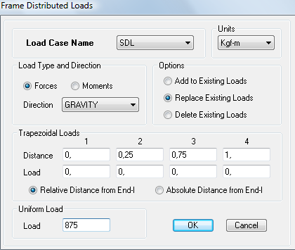 . Beban pada balok dengan cara : Select balok yang akan menerima beban dinding Assign Frame/Line Load Distributed