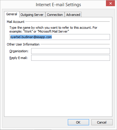Microsoft Outlook Buka Account Setting, pilih account kemudian klik tombol Change (pada gambar di beri lingkaran merah).