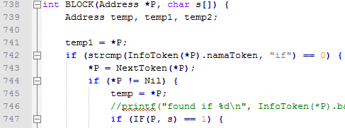 dilakukan prosedur yang sama untuk membuatnya menjadi sebuah token non-identifier. baris 1073 dengan parameter P yang merupakan alamat ditemukannya identifier begin pada list token.