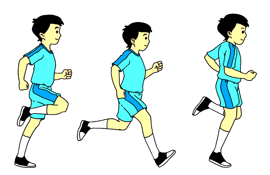 Posisi tubuh saat jalan dan lari: (penilaian 3) Sprint 30 meter (Lari Cepat) 1. Pembelajaran teknik dasar start Start mempunyai 3 jenis, antara lain: a. Start panjang Sikap jongkok rileks.