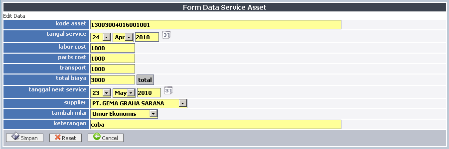 3. Input Kode Asset untuk filter Kode Asset 4. Input No PO untuk filter No PO 5. Tekan tombol b. untuk menampilkan data Langkah-Langkah menambah data: untuk menambah data 2.