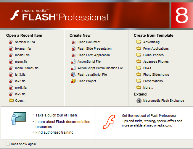 MENGENAL MACROMEDIA FLASH 8 A. Interface Flash Macromedia Flash merupakan salah satu program animasi 2D vector yang sangat handal.