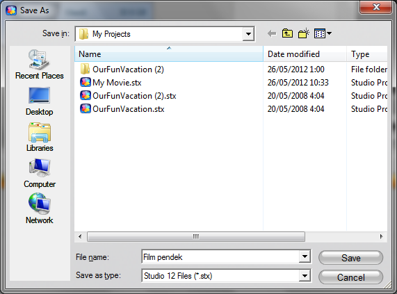 Menyimpan Project 1. Klik menu File Save Project atau Save Project As 2.