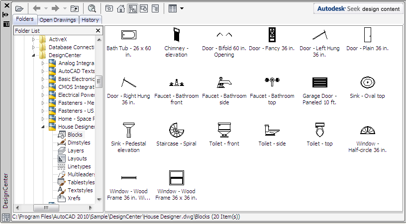 4.9 Design Center AutoCAD juga menyediakan beberapa file yang mempunyai block berupa objek simbol seperti simbol perabot, landscape atau kitchen, dan masih banyak lagi yang tersedia.
