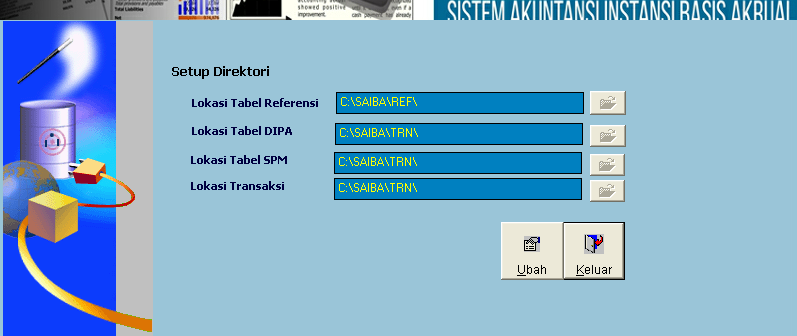 Tampilan Lokasi Directory untuk SAIBA 2015 terdiri dari isian sbb: Lokasi Tabel Referensi : Diisi/pilih menggunakan tombol, sesuai dengan lokasi tabel Referensi.