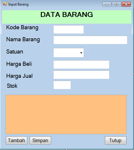 Program Database Penjualan Barang 1. Perancangan Struktur Database (dbpenjualan) a. Tabel Barang (tabel_barang) Tabel barang adalah tabel yang digunakan sebagai penyimpanan data data barang.