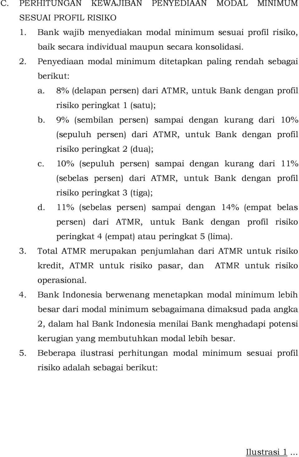9% (sembilan persen) sampai dengan kurang dari 10% (sepuluh persen) dari ATMR, untuk Bank dengan profil risiko peringkat 2 (dua); c.