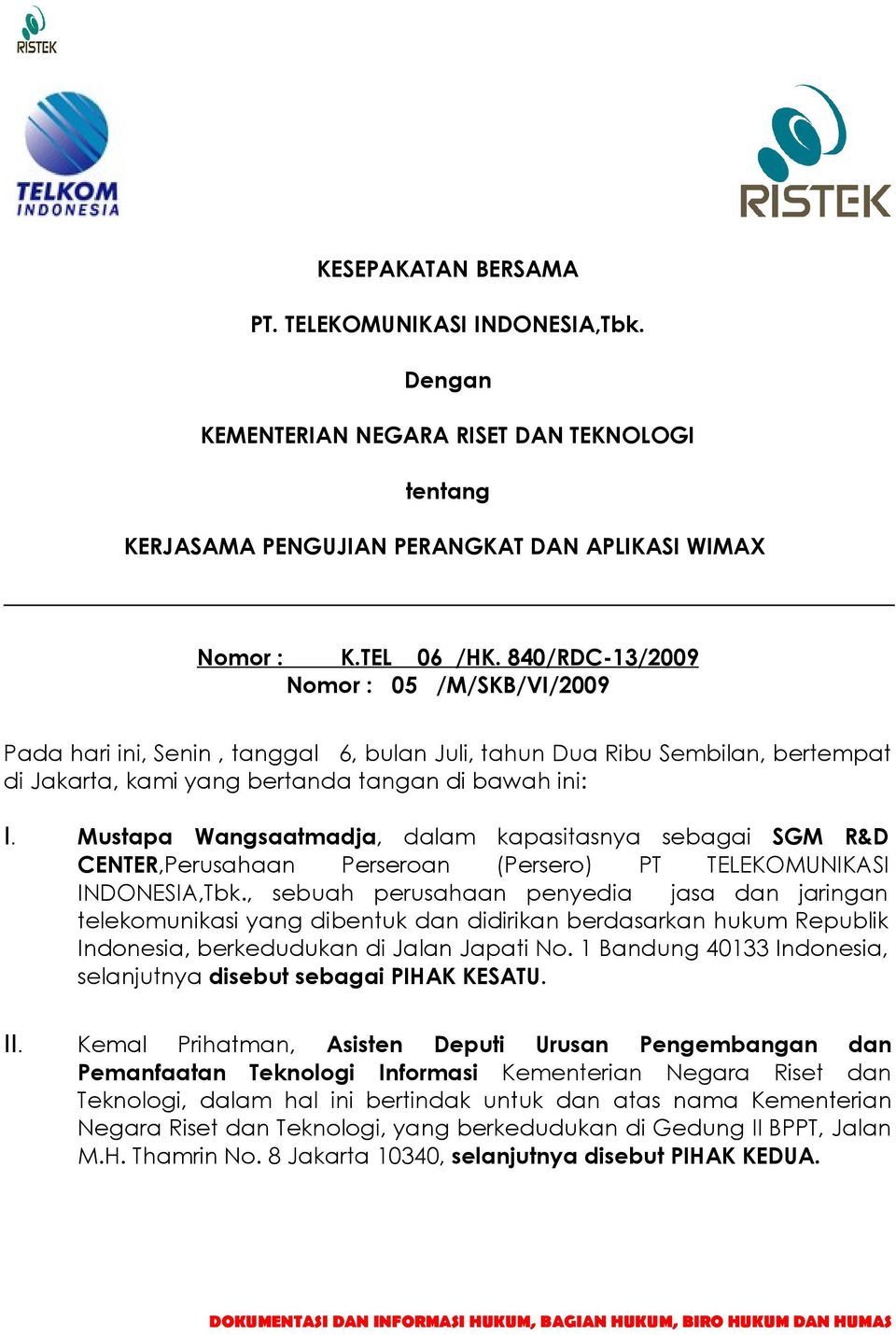 Kesepakatan Bersama Pt Telekomunikasi Indonesiatbk