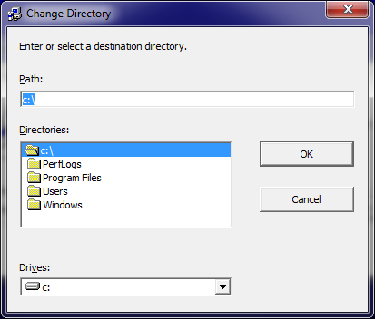 Selanjutnya tentukan letak direktori instalasi aplikasi sebagai tempat yang tetap untuk menjalankan aplikasi nantinya dengan menekan tombol Change Directory seperti gambar di bawah ini.