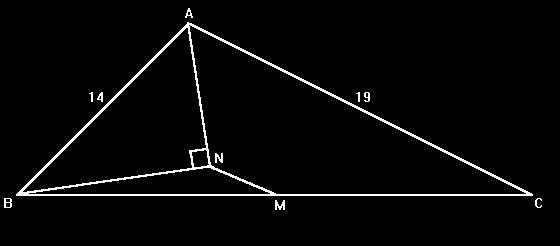 Masalah 9 Pada segitiga ABC, M adalah titik tengah sisi BC, AN membagi sudut BAC sama besar, BN