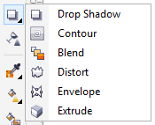 13. Interactive Tool Flyout - Interactive Drop Shadow Tool : Untuk memberi bayangan sehingga objek terlihat timbul. - Interactive Contour Tool : Untuk membuat bentuk garis luar pada objek.