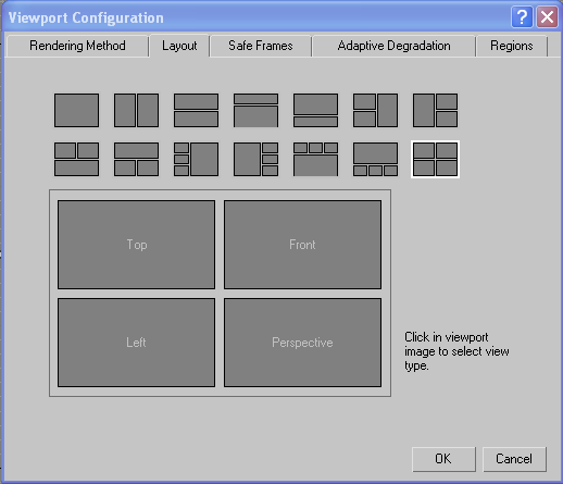 Kotak dialog Viewport Configuration Anda dapat memilih dan mengatur tampilan viewport yang berbeda sesuai dengan kebutuhan Anda.